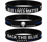 Blue Lives Matter Bracelets fins en caoutchouc de silicone avec motif drapeau américain et tête de mort - Back The Blue Police - Cadeaux de soutien pour policiers, hommes et femmes (unisexe)
