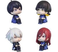 Blue Lock Lot de 5 statues de dessin animé Chigiri Hyoma, Nagi Seishiro, Isagi Yoichi, Bachira Meguru Q Version assise 10 cm en PVC pour décoration de bureau et chambre et collection