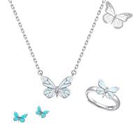 Blue Luminous Butterfly Necklace, Silver Butterfly Ring for Women, Luminous Butterfly Collection Necklace, Valentine Wedding Birthday GIft for Lover Friend (Blue)