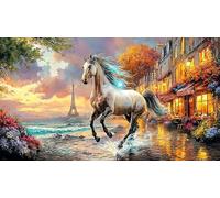 Blue-maned-Horse-Galloping-Through-Stormy-Sky 1000 pièces Jeu Stimulant Papier recyclé Puzzle pour Adultes Décoration Murale et Cadeaux Jeu éducatif détente 70x50/1000 pièces