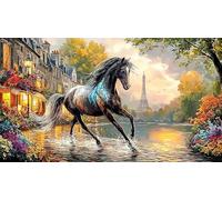 Blue-maned-Horse-Galloping-Through-Stormy-Sky 1000 pièces Puzzle pour Adultes Cadeau Amusant & Activité Maison Défi de Jeu éducatif Jeu Stimulant pour Femmes et Hommes 70x50/1000 pièces