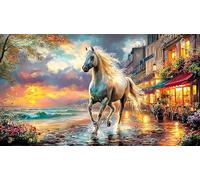 Blue-maned-Horse-Galloping-Through-Stormy-Sky Puzzle pour Adultes 1000 pièces Jeux éducatifs Cadeau Amusant & Activité Maison Jeu Stimulant pour Relaxation, créativité et Cadeaux 38x52/1000 pièces