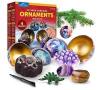 Blue Marble Boules de Noël Scientifiques, 4 Ornements à Creuser | Mini Blocs avec Gemmes et Dinosaures, Outils Inclus, Activité Scientifique de Noël pour Enfants