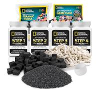 Blue Marble National Geographic Rock Tumbler Media - Le kit ultime de fournitures de polissage de roche, grain en vrac 4 étapes, 0,7 kg de granulés de céramique, support de polissage GemFoam
