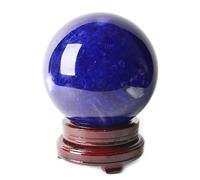 Blue Melting Quartz Decoration Ball, Blue Crystal Ball with Wood Stand,Polished Stone Ball, Home Office Decor Crystal Gift,6.3"(16cm)