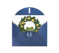 Blue MJHKXLJ Carte de vœux avec imprimé grenouille dans une couronne nacrée - Enveloppe incluse - Parfait pour Noël, anniversaires, Saint-Valentin, mariages, et plus encore