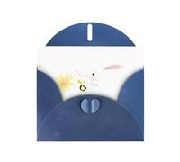 Blue MJHKXLJ Carte de vœux Motif petit lapin soufflant de trompette et fleurs nacrées - Enveloppe incluse - Parfait pour Noël, les anniversaires, la Saint-Valentin, les mariages, et plus encore