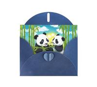 Blue MJHKXLJ Carte de vœux nacrée avec deux pandas heureux - Enveloppe incluse - Parfait pour Noël, les anniversaires, la Saint-Valentin, les mariages et plus encore