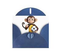 Blue MJHKXLJ Carte de vœux nacrée Motif petit singe tenant un football - Enveloppe incluse - Parfait pour Noël, les anniversaires, la Saint-Valentin, les mariages, et plus encore