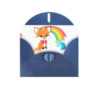 Blue MJHKXLJ Carte de vœux nacrée Motif renard avec nœud et arc-en-ciel Enveloppe incluse Idéal pour Noël, anniversaires, Saint-Valentin, mariages et plus encore