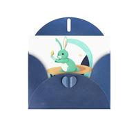 Blue MJHKXLJ Jade Rabbit on the Planet Carte de vœux nacrée avec enveloppe incluse Idéal pour Noël, anniversaires, Saint-Valentin, mariages, etc