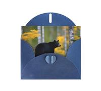 Blue MJHKXLJ Rge and Small Black Bear Prints Carte de vœux nacrée - Enveloppe incluse - Parfait pour Noël, les anniversaires, la Saint-Valentin, les mariages, et plus encore