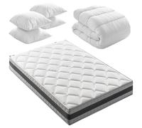 BLUE MOON Cozy Relax Matelas Mémoire de Forme Premium (140x190). Double Face (1 Enveloppante Mi-Ferme et 1 : Ferme HD) + 2X Couettes + 4X Oreillers- Fabriqué en Belgique. Garantie 7 Ans
