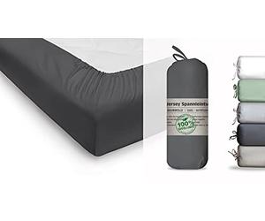 BLUE MOON Drap-housse en jersey de coton bio certifié GOTS - Ökotex Made in Green (graphite, 180-200 x 200 cm)