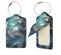 Blue Moon - Étiquettes de bagage en cuir synthétique avec dos complet, étiquettes de nom personnalisées pour sacs, étiquettes de valise avec boucle en métal, noir, 1