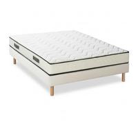 BLUE MOON Lit Complet 140x190 avec Matelas Mi-Ferme + Sommier. Matelas 140x190x15 cm Confort Universel + Sommier Tapissier en Pin, Pieds Hêtre Massif. Fabriqué en Belgique - Garantie 5 Ans - MORPHOSE