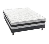 BLUE MOON Lit Complet 140x190 Matelas 21cm Mémoire de Forme 2 Faces + Sommier Tapissier Noir. Fabrication belge, Garantie 5 ans
