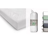 BLUE MOON Lot de 2 draps-housses en jersey de coton biologique certifié GOTS - Ökotex Made in Green (blanc, 90-100 x 200 cm)