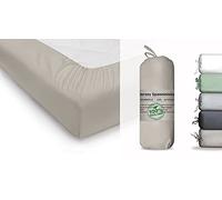 BLUE MOON Lot de 2 draps-housses en jersey de coton biologique certifié GOTS - Ökotex Made in Green (sable, Lot de 2 - 90-100 x 200 cm)