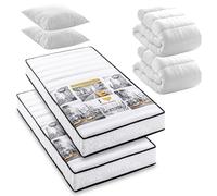 BLUE MOON Pack Manhattan 2 Matelas Mousse New York 90x190 + 2 Couettes + 2 Oreillers. Mousse profilée 5 Zones de Confort. Épaisseur 15cm - Fabriqué en Belgique