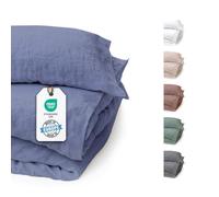 BLUE MOON Parure de lit 155 x 220 cm - Certifié Öko-Tex - 2 pièces - 1 housse de couette 155 x 220 cm + 1 taie d'oreiller 80 x 80 cm - Parure de lit en lin 100 % lin - Fabriqué en UE - Stone Washed -