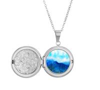 Blue Mountain Peinture Art Médaillon Collier tenant photo Bijoux Cadeau d'anniversaire