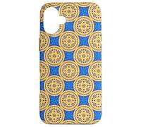 Blue Mustard Yellow Dot Circle Celestial Sun Stars Folk Art Coque pour iPhone 16 Plus