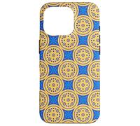 Blue Mustard Yellow Dot Circle Celestial Sun Stars Folk Art Coque pour iPhone 16 Pro