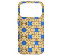 Blue Mustard Yellow Dot Circle Celestial Sun Stars Folk Art Coque pour iPhone 17 Pro