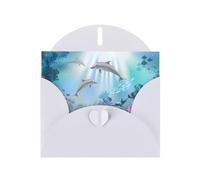 Blue Ocean Cartes de vœux vierges Motif poissons sous-marins pour anniversaires, Saint-Valentin, fêtes, mariages, 10,2 x 15,2 cm avec enveloppe blanche