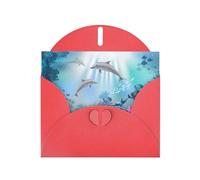Blue Ocean Cartes de vœux vierges Motif poissons sous-marins pour anniversaires, Saint-Valentin, fêtes, mariages, 10,2 x 15,2 cm Enveloppe rouge