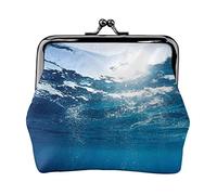 Blue Ocean Print Petit Porte-Monnaie Kiss-Lock Pochette en Cuir Change Wallet Cadeaux pour Hommes Femmes