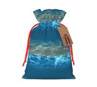 Blue Ocean Sea Wavy Seascape Printing Fashion Bag Pochette légère avec cordon de serrage avec étiquette Kraft pour Noël Halloween