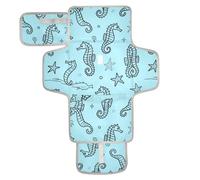 Blue Ocean Tapis à langer réutilisable avec poche en tissu Motif hippocampe Avec oreiller intégré