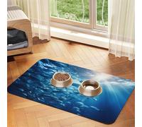 Blue Ocean Tapis d'alimentation sous-marin pour chien Motif poisson 3 Pour gamelle de nourriture et d'eau Tapis distributeur d'eau pour chiens Accessoires pour chiens