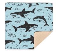 Blue Ocean Tapis de jeu rembourré doux pour bébé Motif requin et poisson Noir 127 x 127 cm