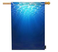 Blue Ocean Underwater Welcome House Flag, Abstract Sea Water Waves Geometric Summer Diving Grands drapeaux de jardin 28 x 40 pouces Yard Flag Banner Porch Flags for Patio Lawn Villa Park Outdoor Dec