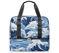 Blue Ocean Wave Sac de sport fourre-tout pour homme et femme, sac de voyage avec compartiment à chaussures, grande capacité, pour fitness, yoga, natation, week-end