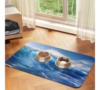 Blue Ocean Waves Tapis de nourriture pour animaux de compagnie 43,7 x 30 cm absorbant et antidérapant en cuir synthétique avec fond en caoutchouc à séchage rapide