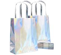 BLUE PANDA Lot de 20 sacs cadeaux holographiques avec poignées - Sacs à friandises réutilisables en papier pour fêtes, mariage, anniversaire, fête prénatale - Argenté - 17,8 x 22,9 x 7,9 cm