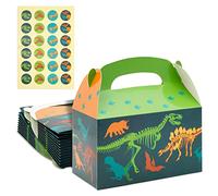 BLUE PANDA Lot de 24 boîtes à dragées dinosaures avec poignées et autocollants pour anniversaire d'enfant, fournitures de fête dinosaures (15 x 9 cm)