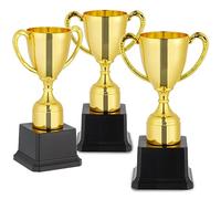 BLUE PANDA Lot de 3 Grands trophées Golden Cup - Idéal pour Les événements Scolaires, Les compétitions, Les Tournois - Doré 10,8 x 7,4 x 17,7 cm