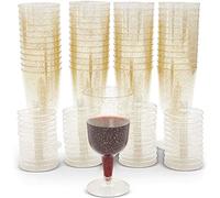 Blue Panda Lot de 50 gobelets à vin en plastique à paillettes dorées - 200 ml