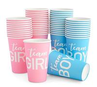 Blue Panda Lot de 50 gobelets jetables en papier pour fête - Motif Team Boy/Team Girl - Rose pâle, bleu doux, 296 ml