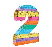 BLUE PANDA Pinata arc-en-ciel en forme de chiffre 2 pour fête d'anniversaire 2e anniversaire, Fiesta, Cinco de Mayo (taille S, 41,9 x 27,9 x 7,6 cm)