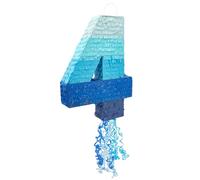 Blue Panda Piñata en forme de chiffre 4 pour garçons, décoration de fête d'anniversaire 41,9 x 30,5 cm, ombré