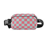 Blue-Peach Sac banane tendance à motif damier pour homme et femme Grande capacité avec sangle réglable pour voyage, course à pied, randonnée, Damier bleu pêche, Taille unique