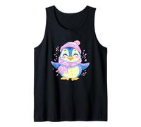 Blue Pingouin Hiver Portrait Amoureux Graphique Écharpe Rose Oiseau Débardeur