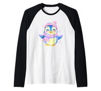 Blue Pingouin Hiver Portrait Amoureux Graphique Écharpe Rose Oiseau Manche Raglan