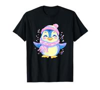 Blue Pingouin Hiver Portrait Amoureux Graphique Écharpe Rose Oiseau T-Shirt